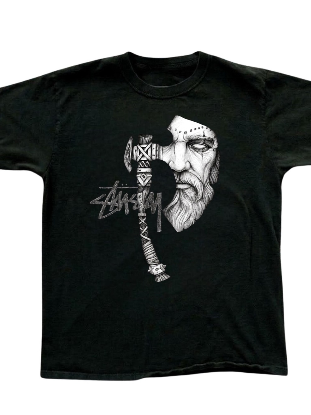 Gildan Black Graphic Axe & Bearded Face Tee - Men's